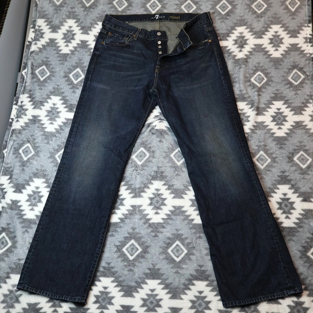 7 For All Mankind Relaxed Dark Wash Jeans Mens 36x34 Made in USA Button Fly